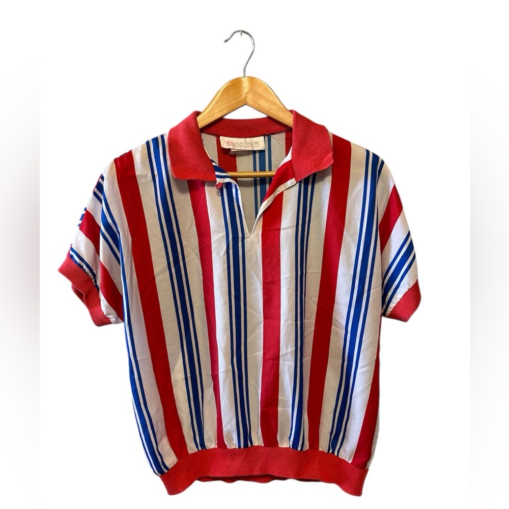 Vintage Lady Arrow Blouse Red and Blue Striped Size: XL